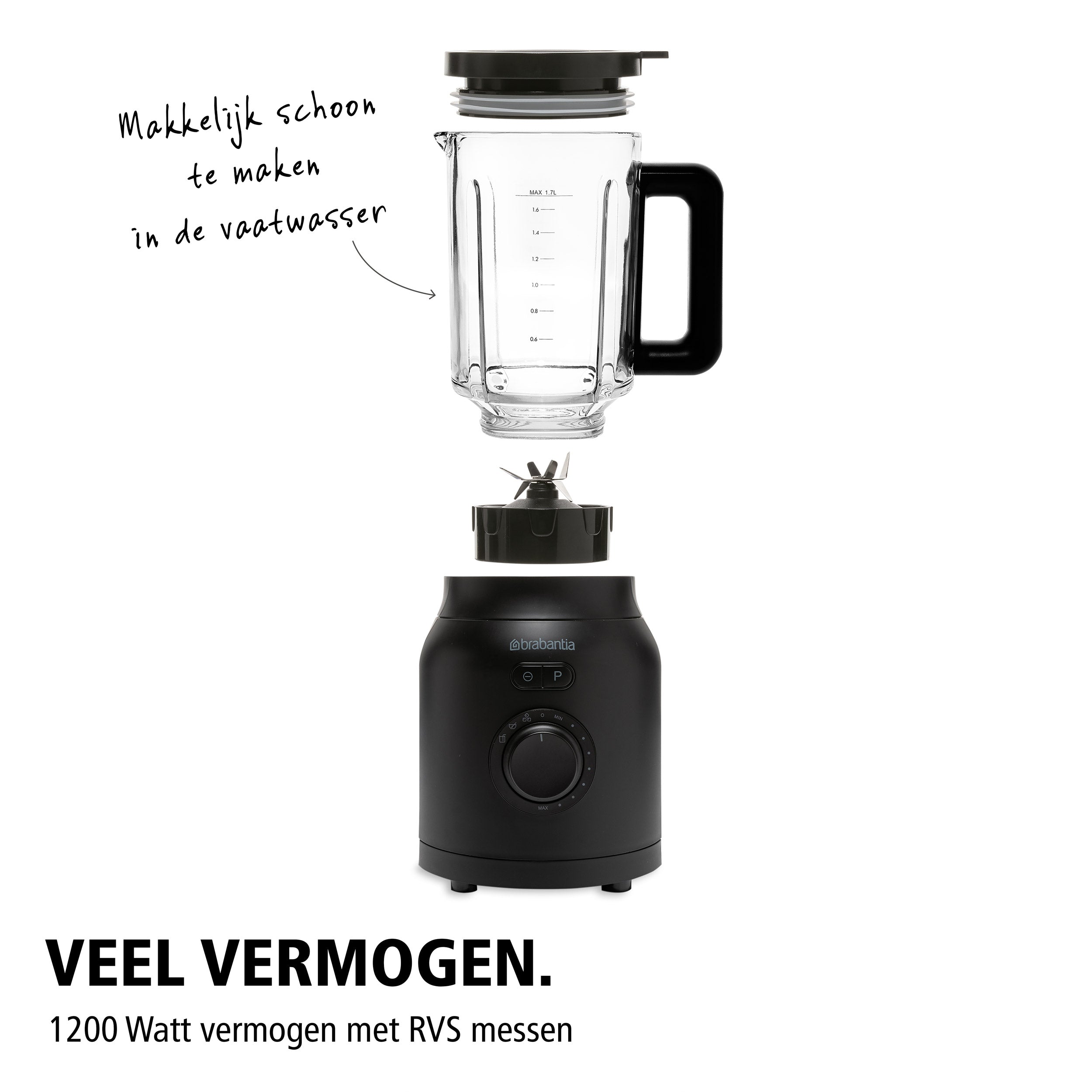 Brabantia Blender - 3 Automatische Programma's - 1200 Watt - Aanpasbare snelheidsregelingen - Duurzame RVS messen - BBEK1057