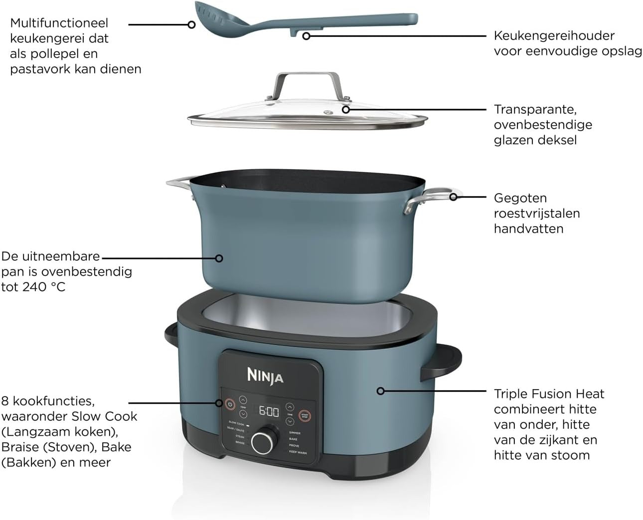 Ninja Foodi PossibleCooker PRO 8-in-1 Slowcooker en Multicooker - MC1001EU