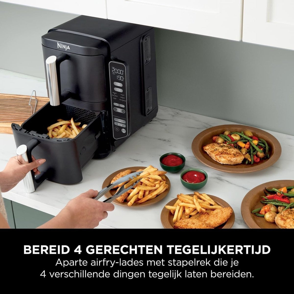 Ninja Double Stack Airfryer XXL - 7.6 Liter - Dubbele Gestapelde Lades - 6 Programma's - Inclusief 2 Kookrekjes - SL300EU