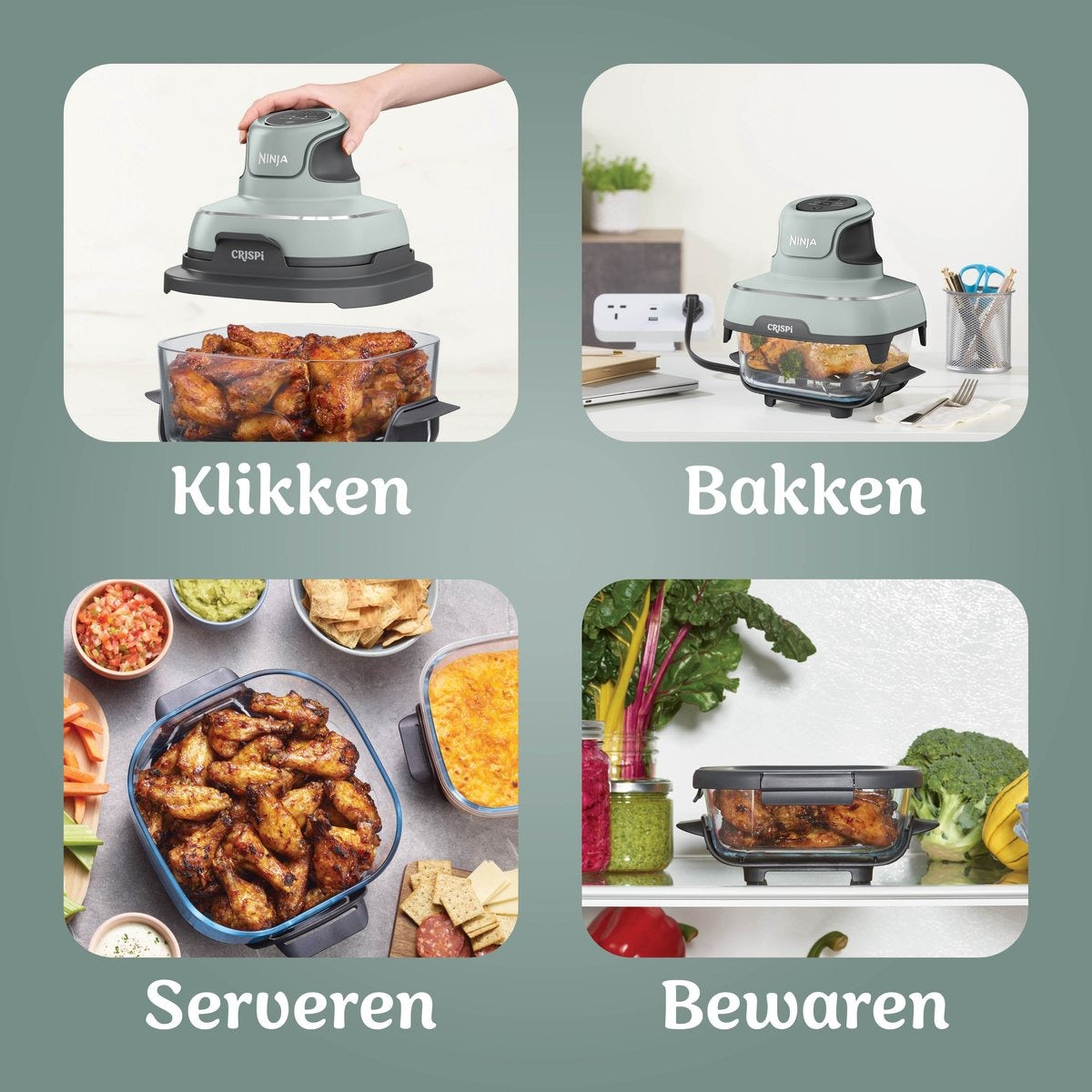 Ninja CRISPi 4-in-1 Glazen Airfryer - Groen - FN101EUSG